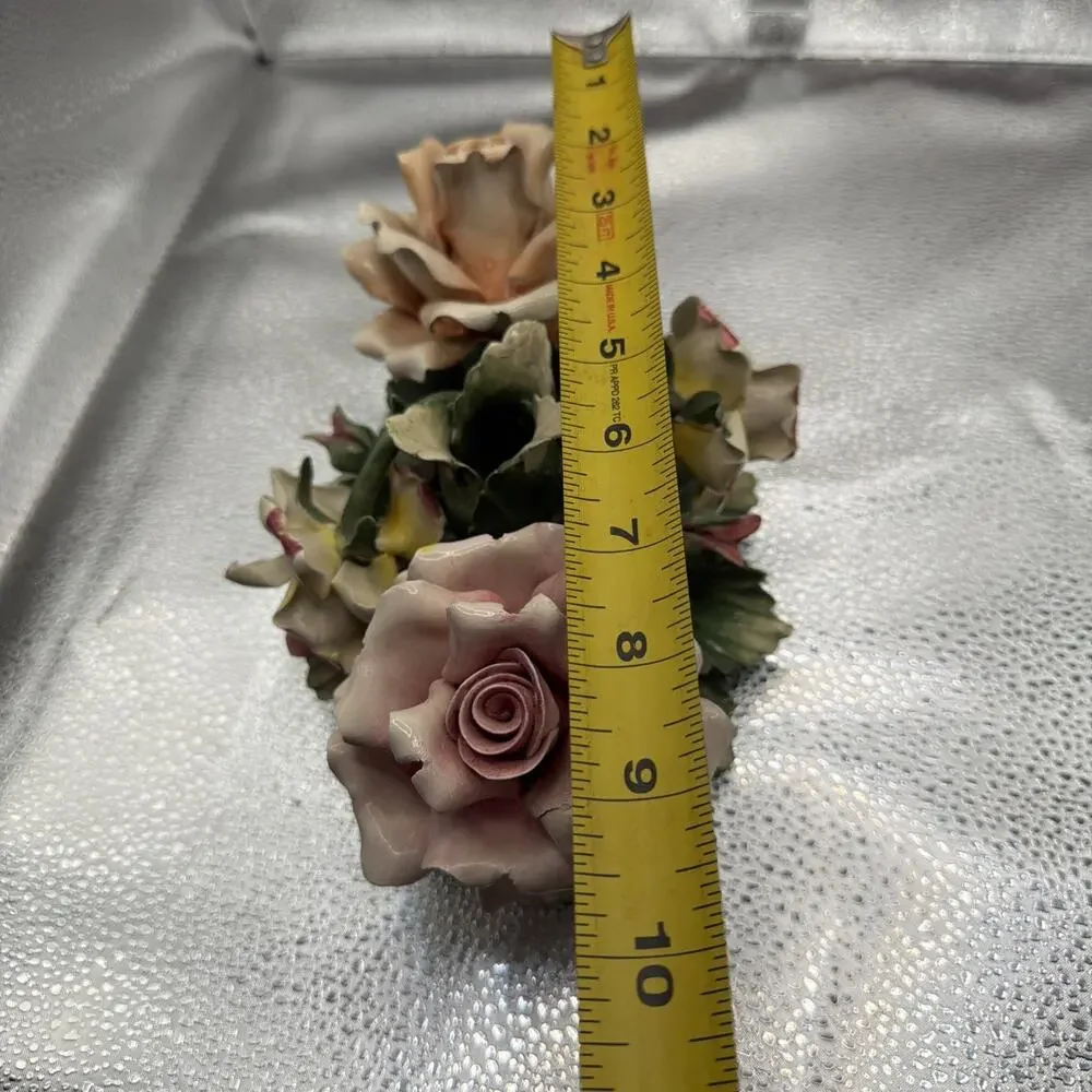 Pair Of Vintage Porcelain Floral Capodimonte Candle Holders Centerpiece
